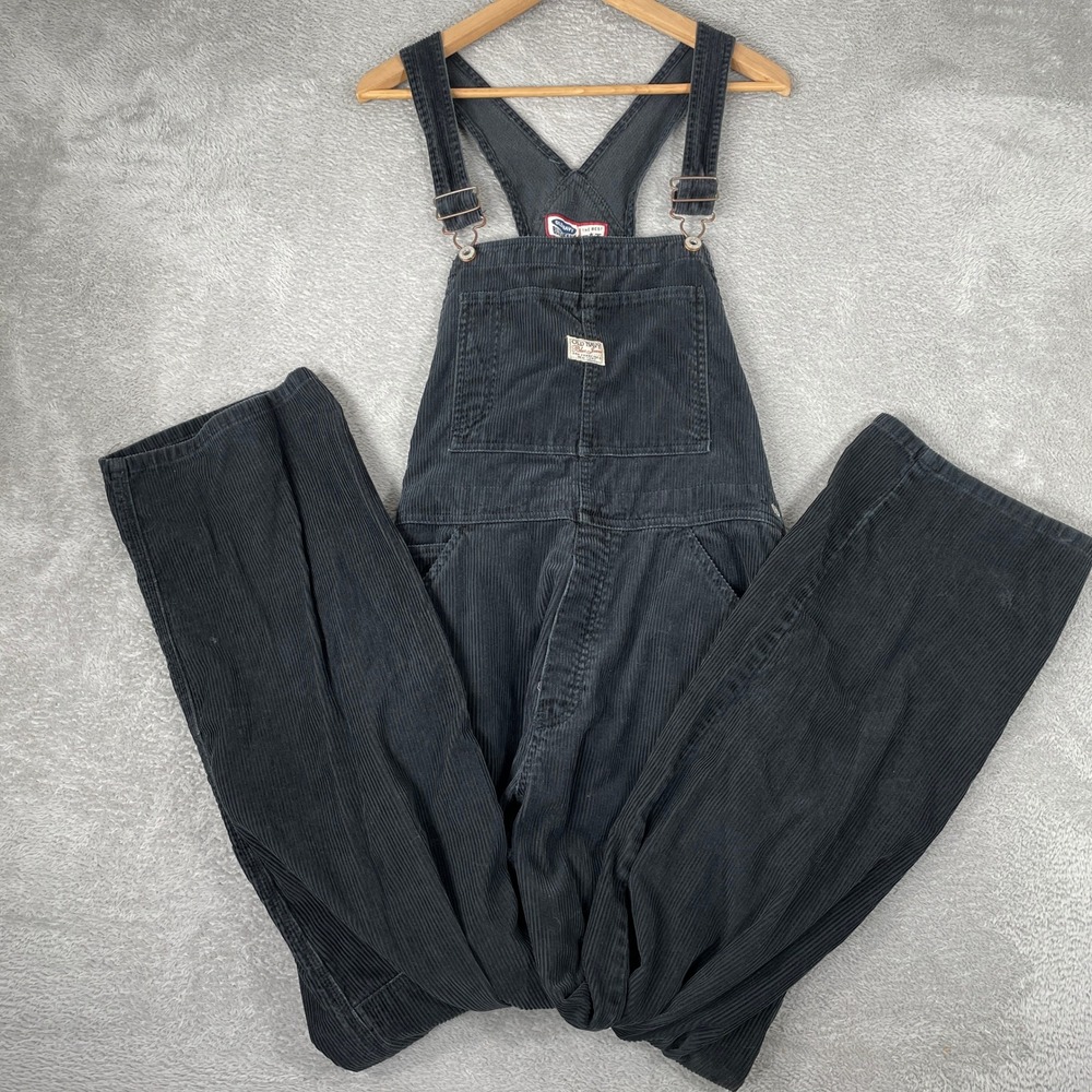 Vintage Old Navy Overalls Womens Large Black Corduroy Wide Leg Carpenter 90s